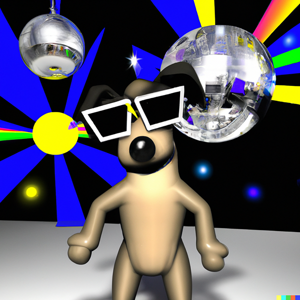 dog at a disco party